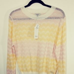 New FRNCH Linette Pastel Chevron Print Sweater M Crew Neck Knitted Pullover
